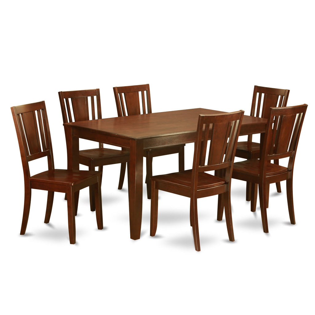 East West Furniture DUDL7-MAH-W 7 Piece Dining Table Set Consist of a Rectangle Kitchen Table and 6 Dining Room Chairs, 36x60 Inch, Mahogany