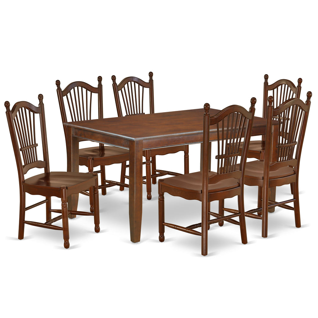 East West Furniture DUDO7-MAH-W 7 Piece Dining Room Table Set Consist of a Rectangle Kitchen Table and 6 Dining Chairs, 36x60 Inch, Mahogany