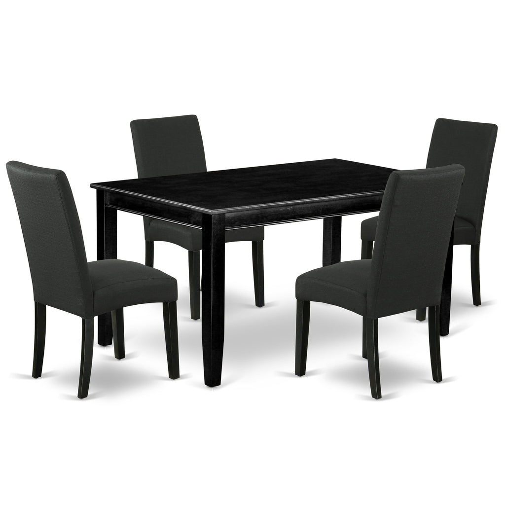 East West Furniture DUDR5-BLK-24 5 Piece Dining Table Set for 4 Includes a Rectangle Kitchen Table and 4 Black Color Linen Fabric Parsons Dining Chairs, 36x60 Inch, Black