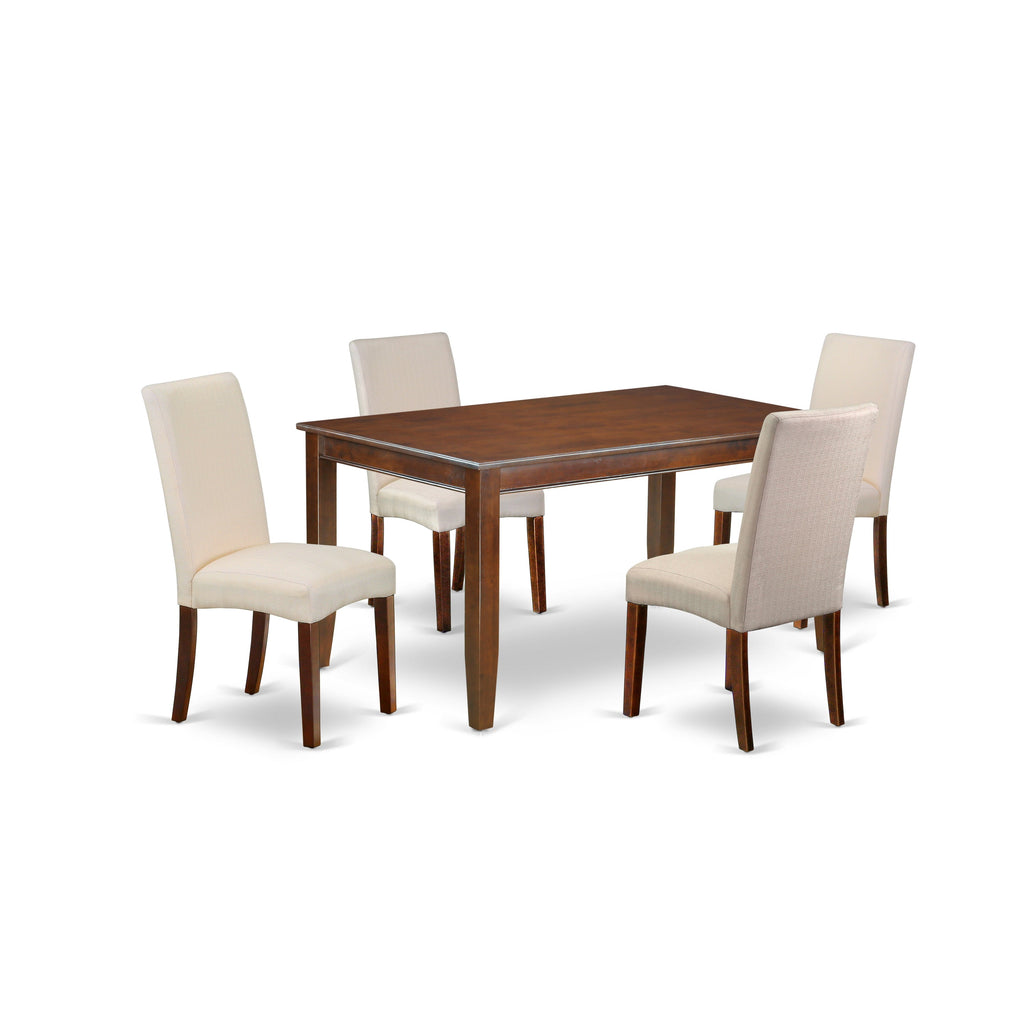 East West Furniture DUDR5-MAH-01 5 Piece Dining Room Table Set Includes a Rectangle Wooden Table and 4 Cream Linen Fabric Upholstered Parson Chairs, 36x60 Inch, Mahogany