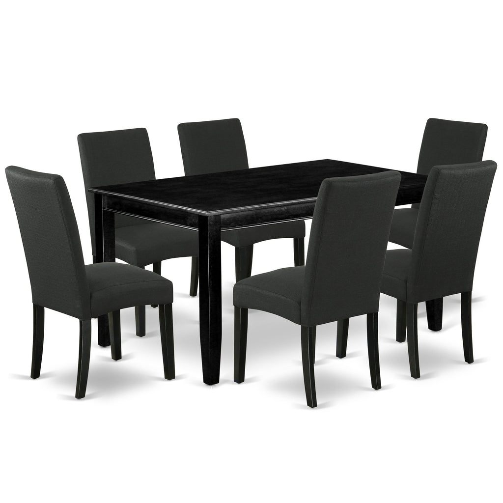 East West Furniture DUDR7-BLK-24 7 Piece Modern Dining Table Set Consist of a Rectangle Wooden Table and 6 Black Color Linen Fabric Upholstered Chairs, 36x60 Inch, Black