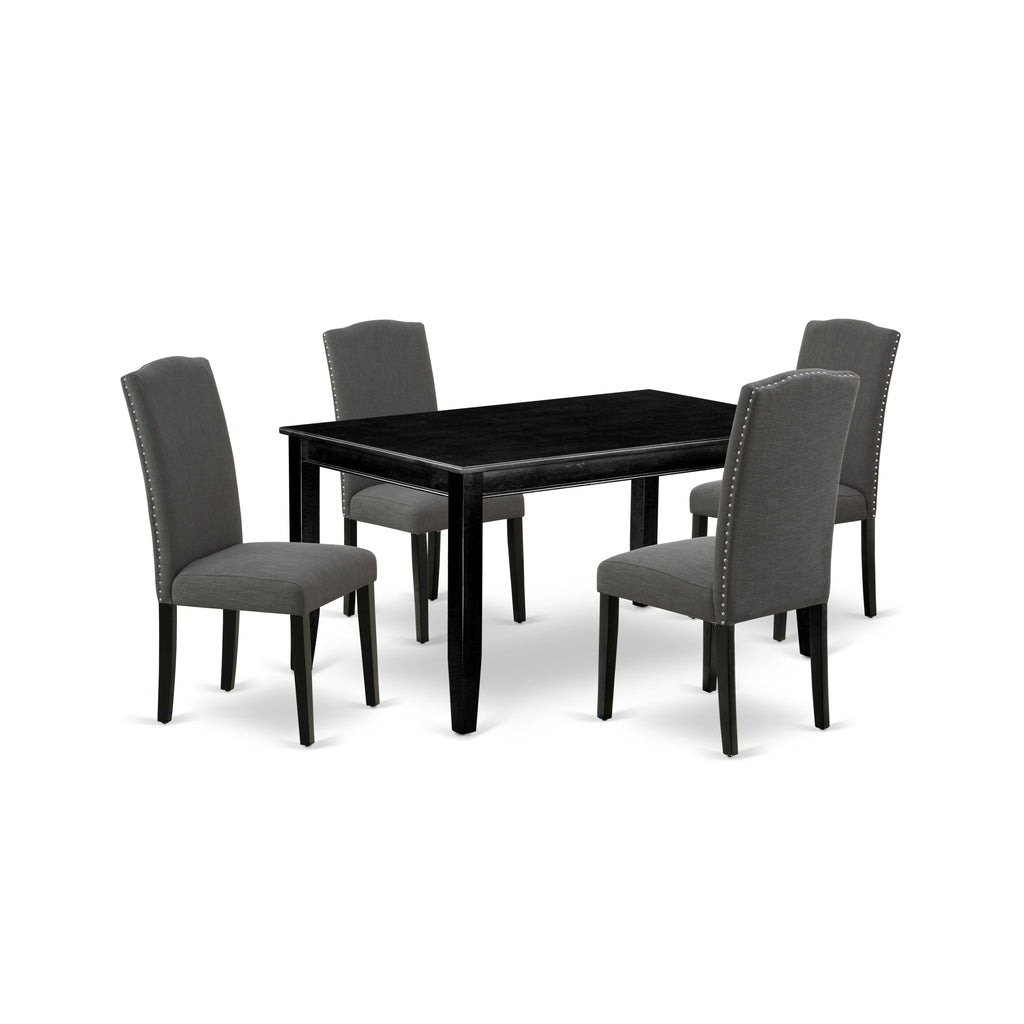 East West Furniture DUEN5-BLK-20 5 Piece Dining Room Furniture Set Includes a Rectangle Dining Table and 4 Dark Gotham Linen Fabric Upholstered Chairs, 36x60 Inch, Black