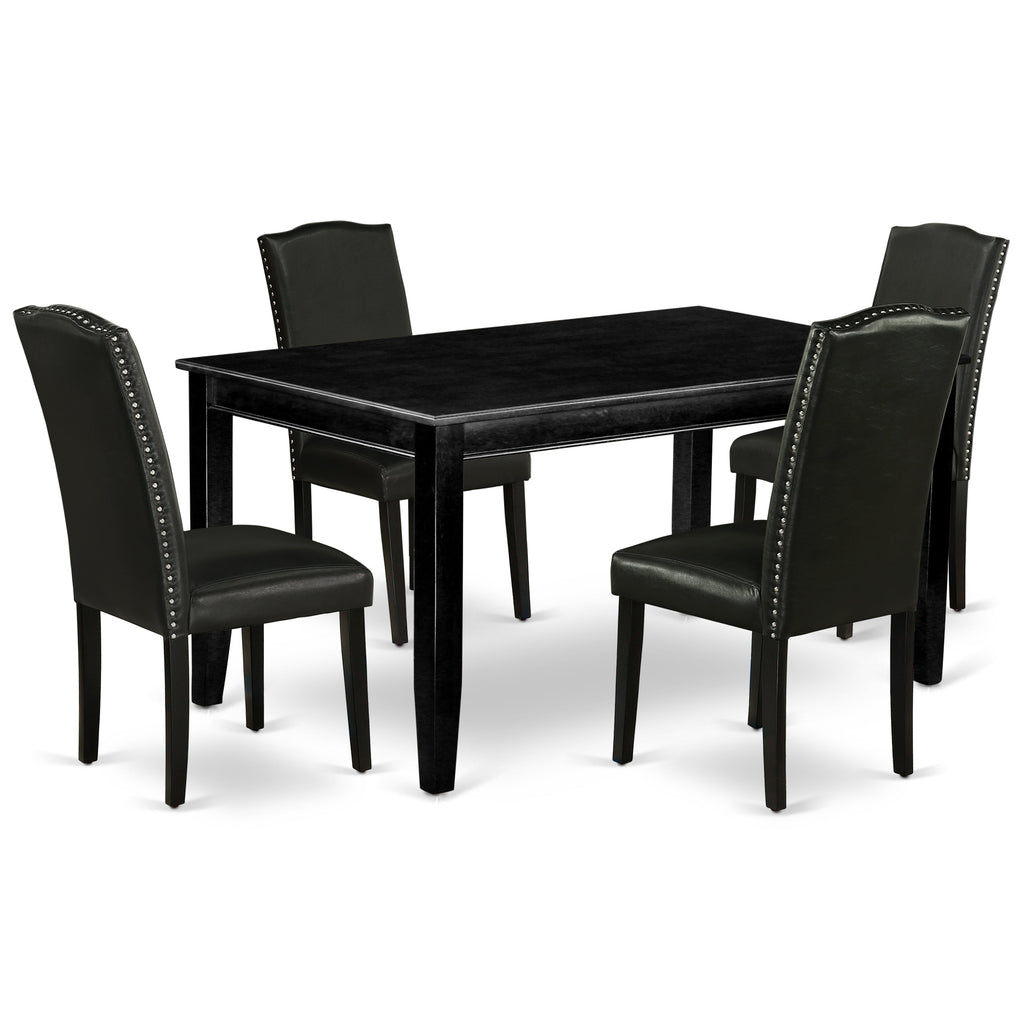 East West Furniture DUEN5-BLK-69 5 Piece Dining Room Table Set Includes a Rectangle Kitchen Table and 4 Black Faux Leather Parsons Dining Chairs, 36x60 Inch, Black