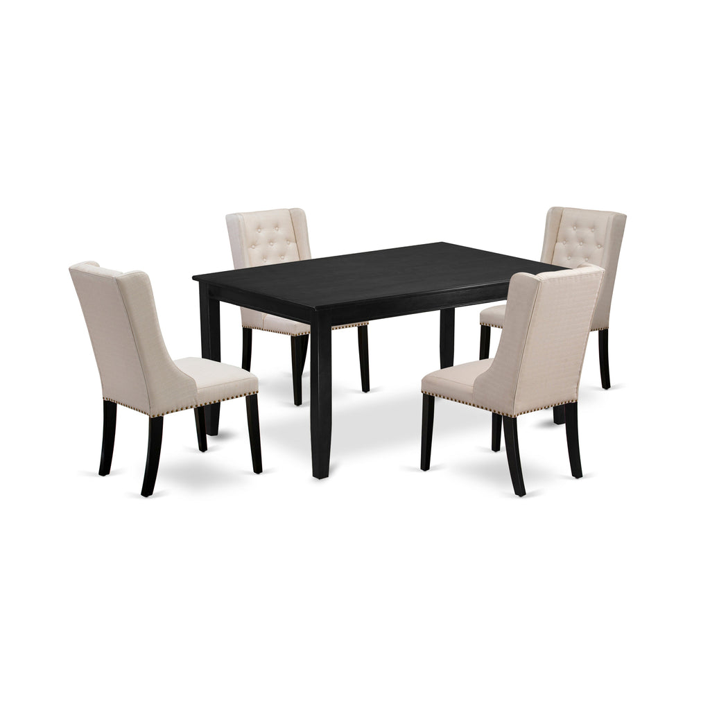 East West Furniture DUFO5-BLK-01 5 Piece Dining Table Set for 4 Includes a Rectangle Kitchen Table and 4 Cream Linen Fabric Parson Dining Room Chairs, 36x60 Inch, Black