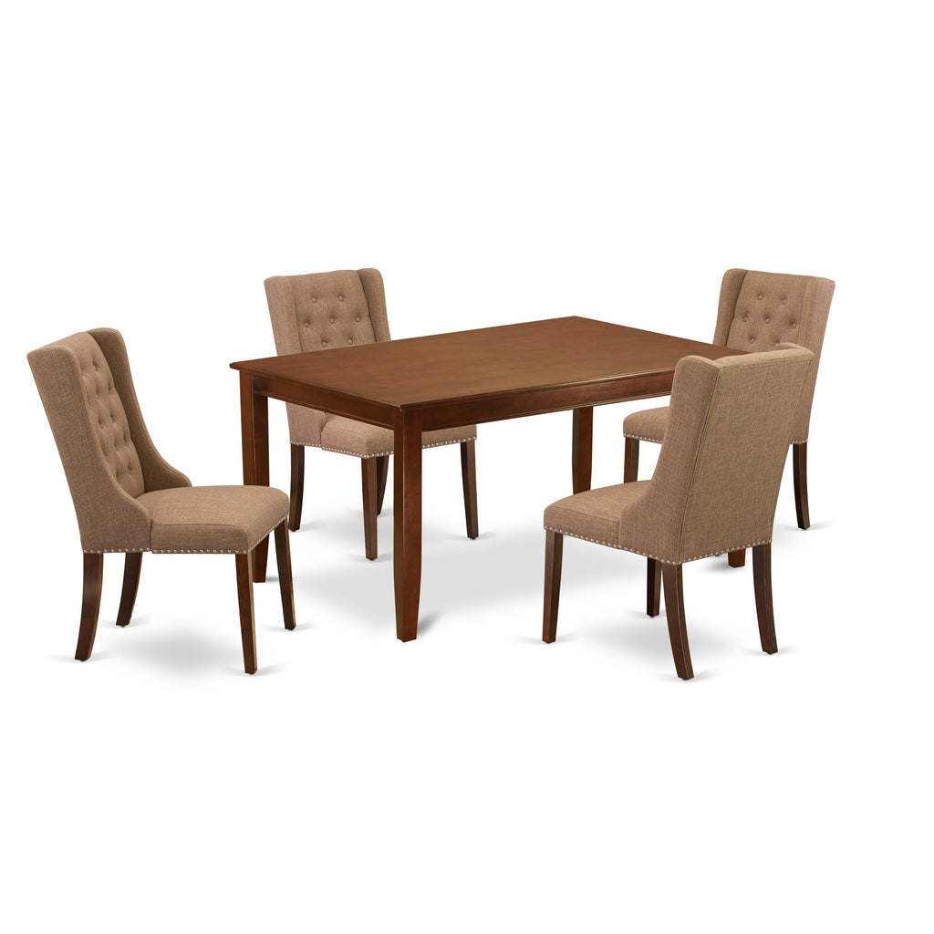East West Furniture DUFO5-MAH-47 5 Piece Modern Dining Table Set Includes a Rectangle Wooden Table and 4 Light Sable Linen Fabric Upholstered Chairs, 36x60 Inch, Mahogany