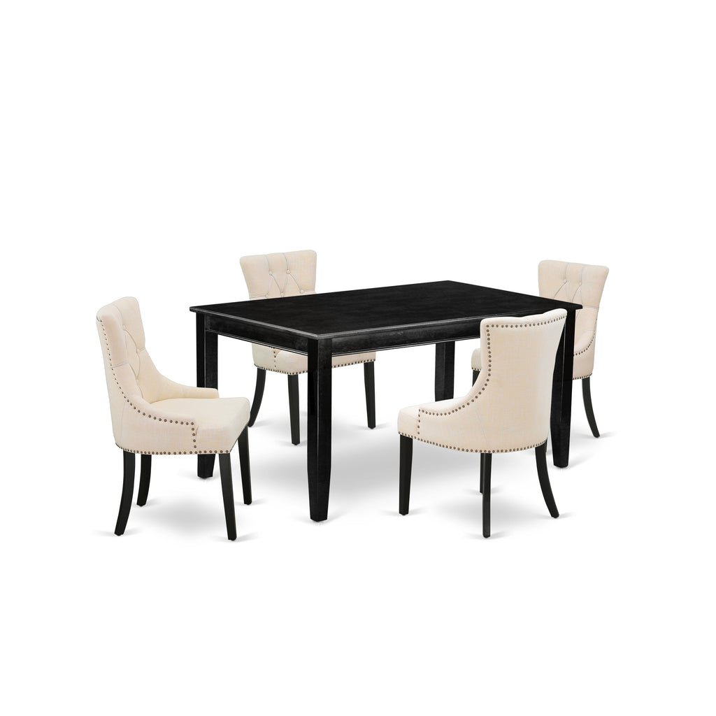 East West Furniture DUFR5-BLK-02 5 Piece Dining Set Includes a Rectangle Dining Room Table and 4 Light Beige Linen Fabric Upholstered Parson Chairs, 36x60 Inch, Black