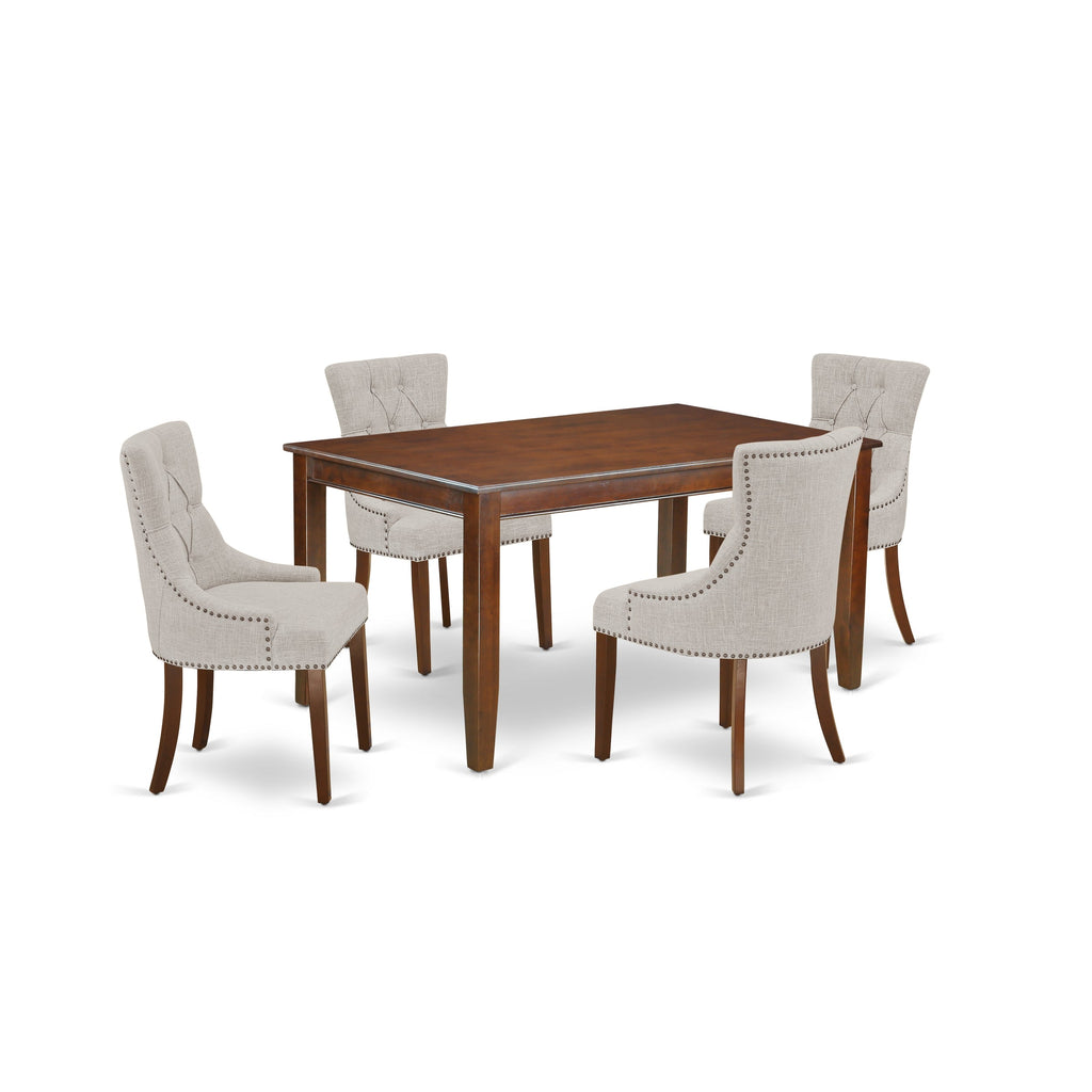 East West Furniture DUFR5-MAH-05 5 Piece Kitchen Table Set for 4 Includes a Rectangle Dining Room Table and 4 Doeskin Linen Fabric Parson Dining Chairs, 36x60 Inch, Mahogany