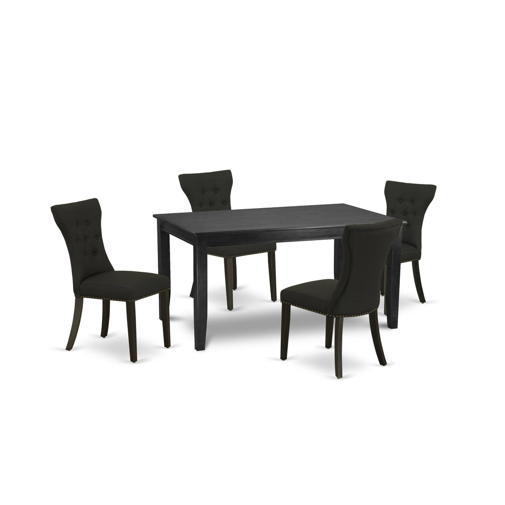 East West Furniture DUGA5-BLK-24 5 Piece Dining Room Furniture Set Includes a Rectangle Dining Table and 4 Black Linen Fabric Upholstered Parson Chairs, 36x60 Inch, Black