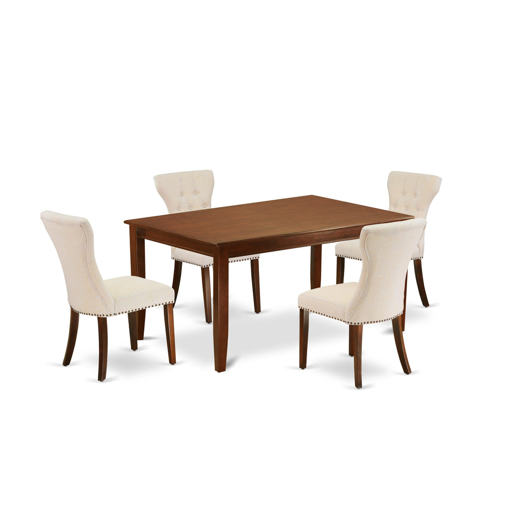 East West Furniture DUGA5-MAH-32 5 Piece Dining Table Set for 4 Includes a Rectangle Kitchen Table and 4 Light Beige Linen Fabric Parson Dining Room Chairs, 36x60 Inch, Mahogany