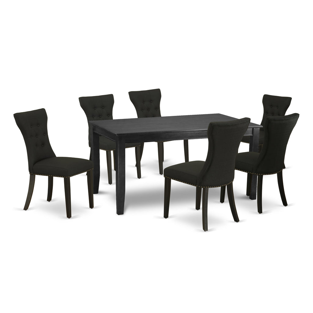 East West Furniture DUGA7-BLK-24 7 Piece Dining Room Furniture Set Consist of a Rectangle Dining Table and 6 Black Linen Fabric Parsons Chairs, 36x60 Inch, Black