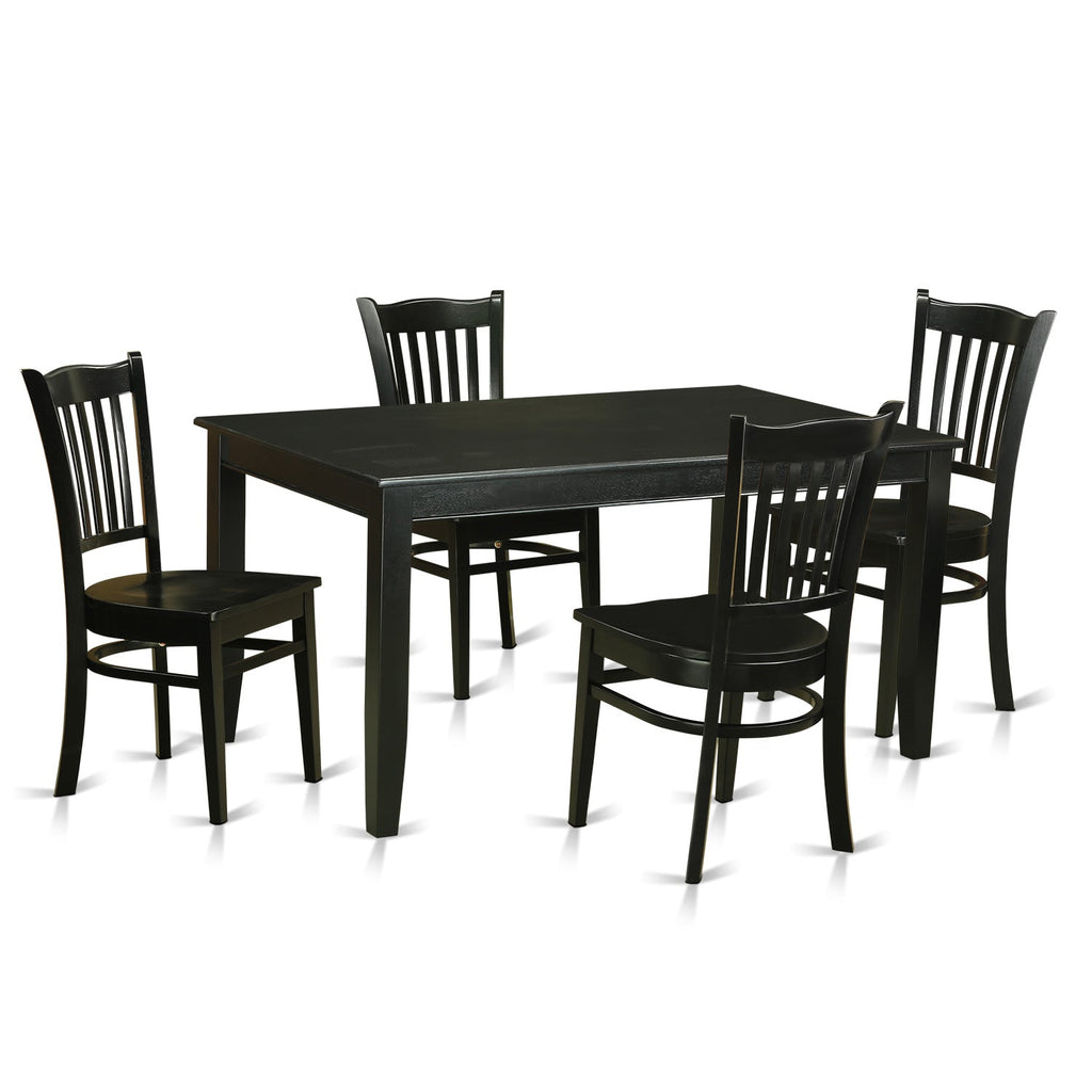 East West Furniture DUGR5-BLK-W 5 Piece Dining Set Includes a Rectangle Solid Wood Table and 4 Kitchen Room Chairs, 36x60 Inch, Black
