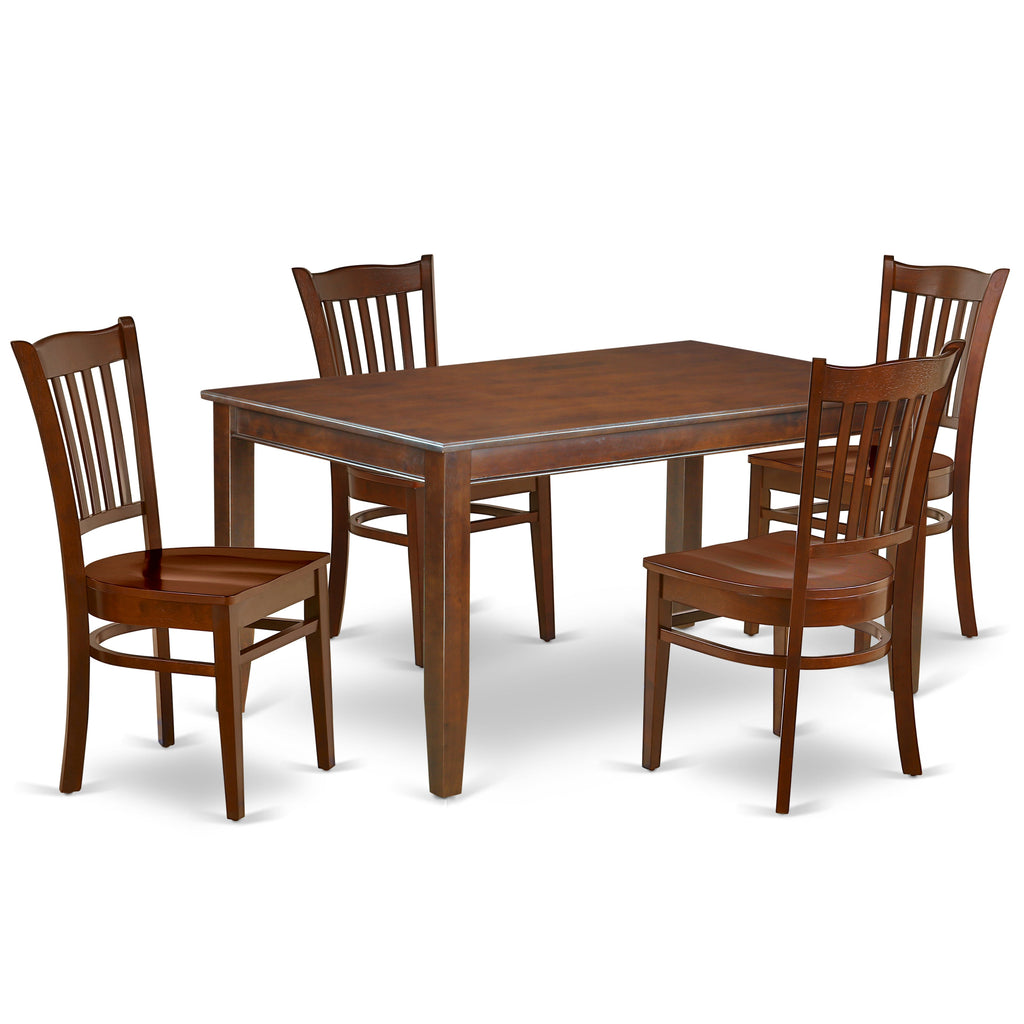 East West Furniture DUGR5-MAH-W 5 Piece Modern Dining Table Set Includes a Rectangle Wooden Table and 4 Dining Room Chairs, 36x60 Inch, Mahogany