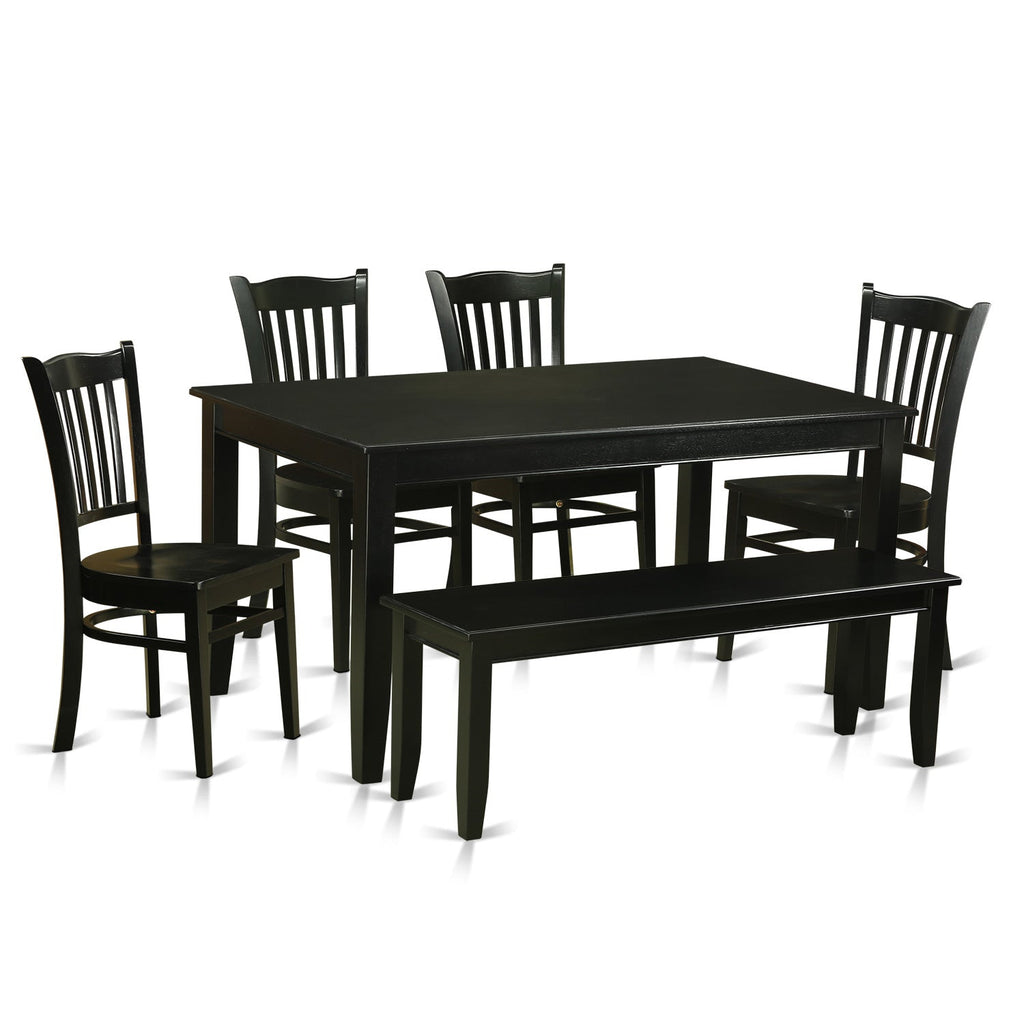 East West Furniture DUGR6-BLK-W 6 Piece Dining Table Set Contains a Rectangle Kitchen Table and 4 Dining Room Chairs with a Bench, 36x60 Inch, Black