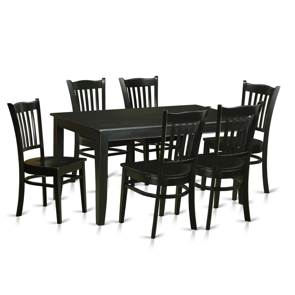 East West Furniture DUGR7-BLK-W 7 Piece Kitchen Table Set Consist of a Rectangle Dining Table and 6 Dining Room Chairs, 36x60 Inch, Black