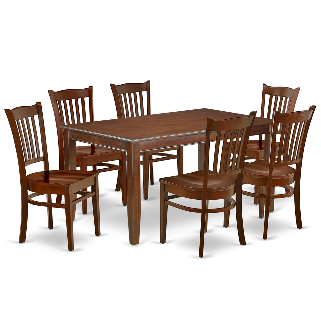 East West Furniture DUGR7-MAH-W 7 Piece Kitchen Table & Chairs Set Consist of a Rectangle Dining Room Table and 6 Solid Wood Seat Chairs, 36x60 Inch, Mahogany