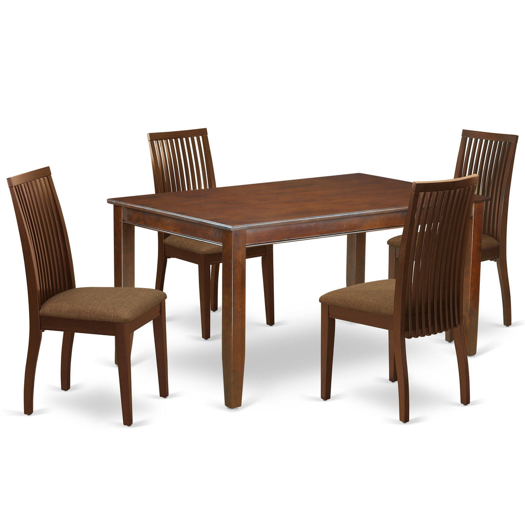 East West Furniture DUIP5-MAH-C 5 Piece Dining Table Set for 4 Includes a Rectangle Kitchen Table and 4 Linen Fabric Upholstered Dinette Chairs, 36x60 Inch, Mahogany