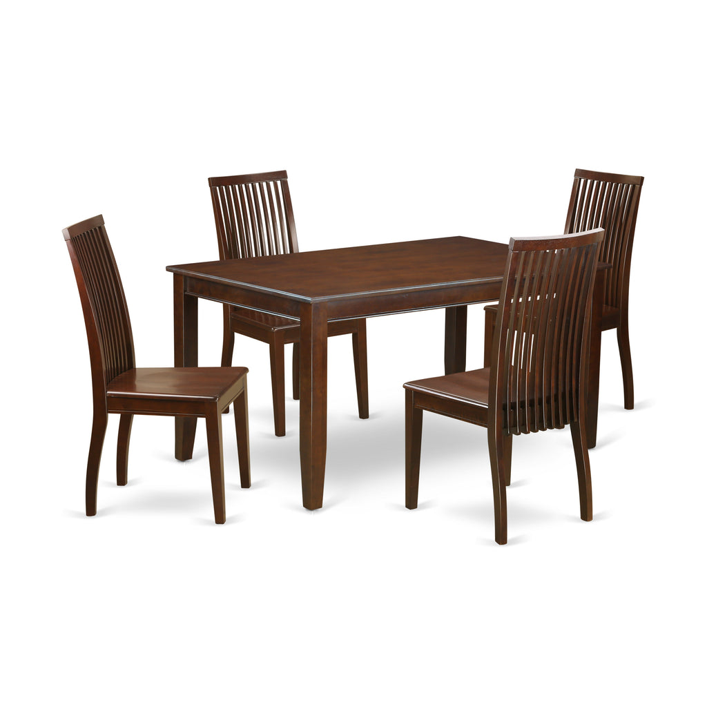 East West Furniture DUIP5-MAH-W 5 Piece Dining Set Includes a Rectangle Dining Room Table and 4 Kitchen Chairs, 36x60 Inch, Mahogany