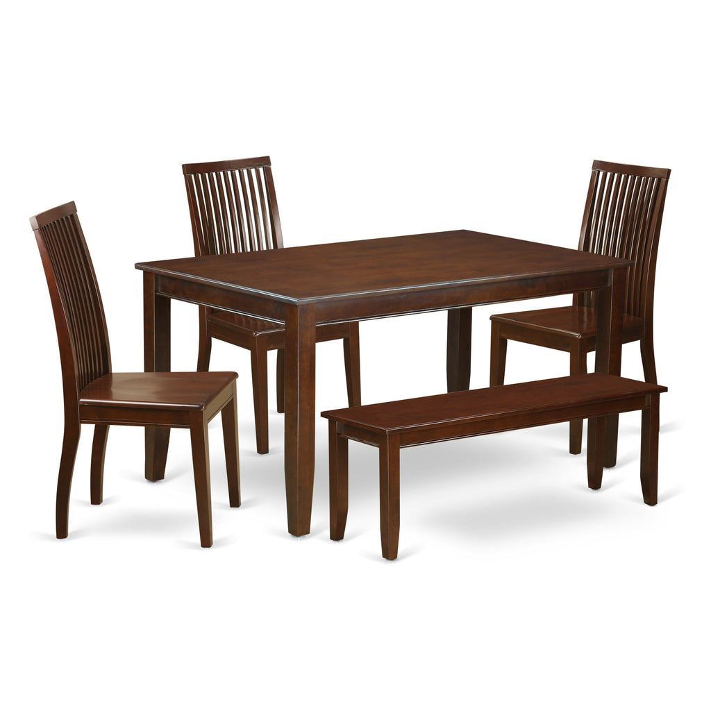 East West Furniture DUIP6-MAH-W 6 Piece Dining Table Set Contains a Rectangle Kitchen Table and 4 Dining Room Chairs with a Bench, 36x60 Inch, Mahogany