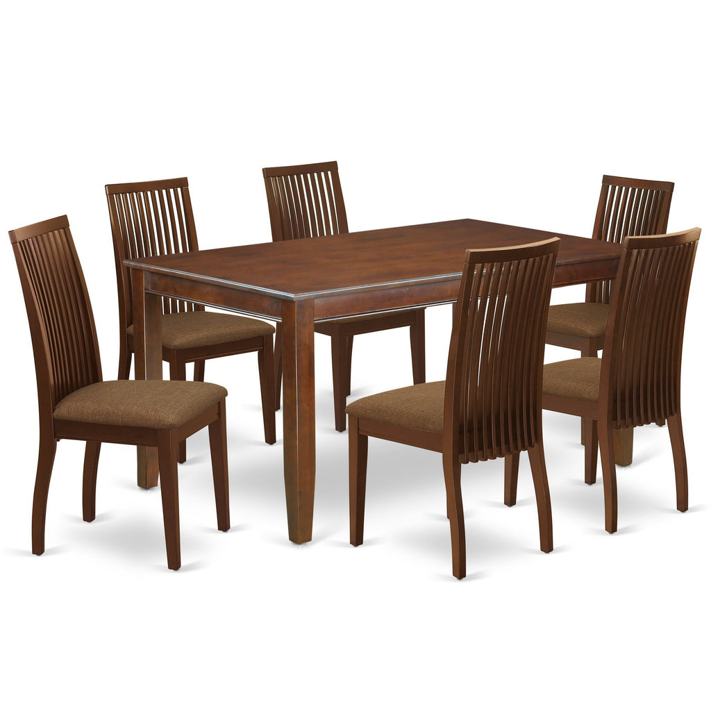 East West Furniture DUIP7-MAH-C 7 Piece Kitchen Table Set Consist of a Rectangle Dining Table and 6 Linen Fabric Dining Room Chairs, 36x60 Inch, Mahogany