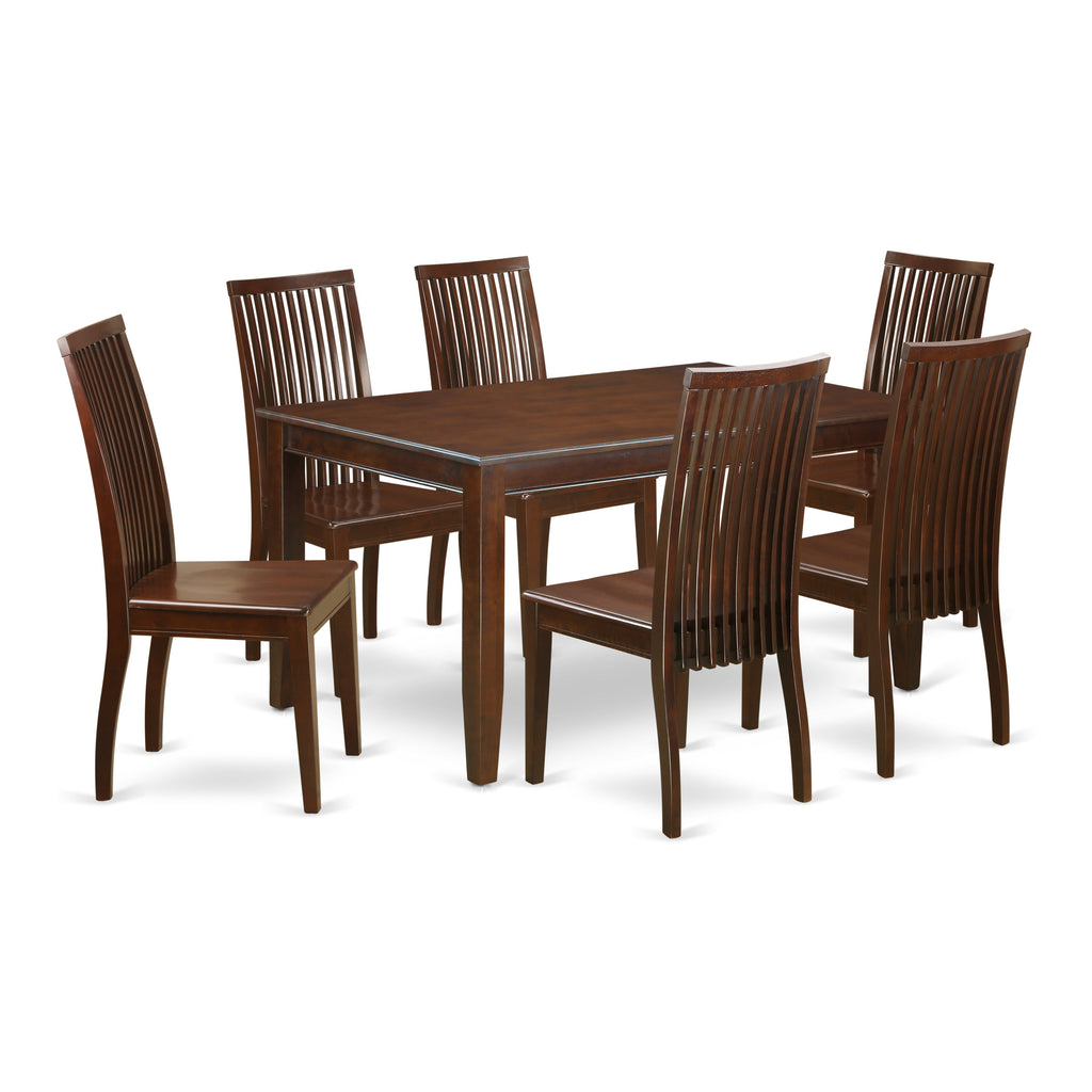 East West Furniture DUIP7-MAH-W 7 Piece Kitchen Table & Chairs Set Consist of a Rectangle Dining Room Table and 6 Dining Chairs, 36x60 Inch, Mahogany