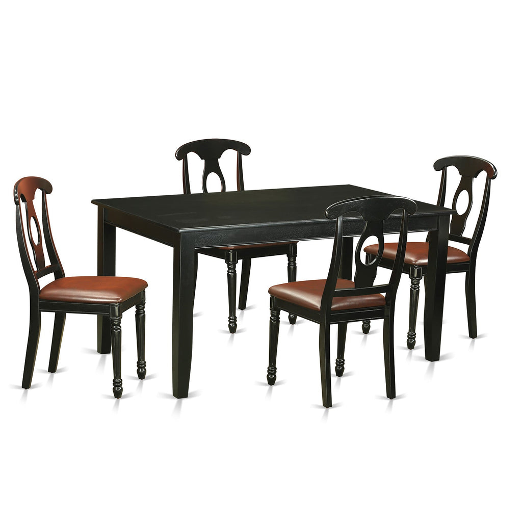 East West Furniture DUKE5-BLK-LC 5 Piece Dining Room Furniture Set Includes a Rectangle Dining Table and 4 Faux Leather Upholstered Chairs, 36x60 Inch, Black
