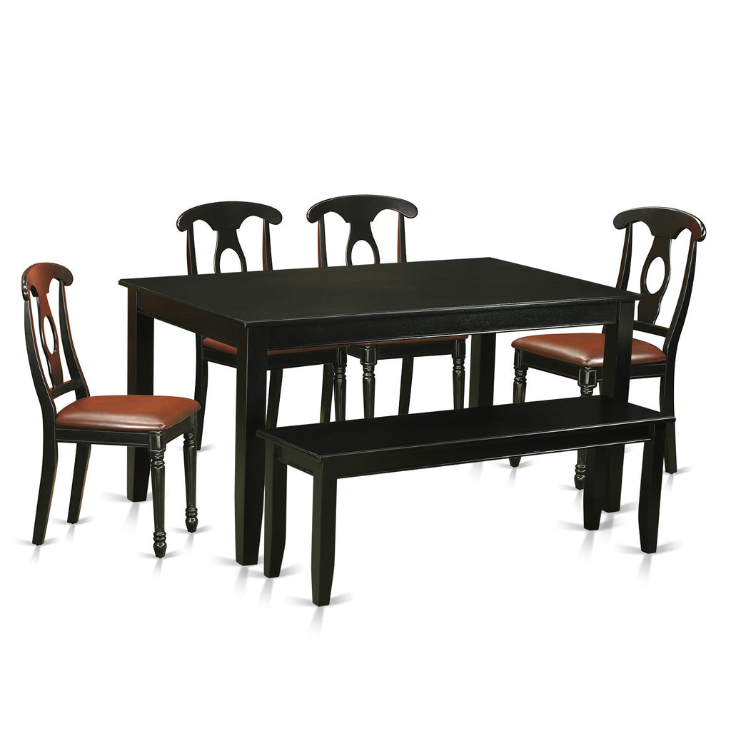 East West Furniture DUKE6-BLK-LC 6 Piece Modern Dining Table Set Contains a Rectangle Wooden Table and 4 Faux Leather Dining Chairs with a Bench, 36x60 Inch, Black