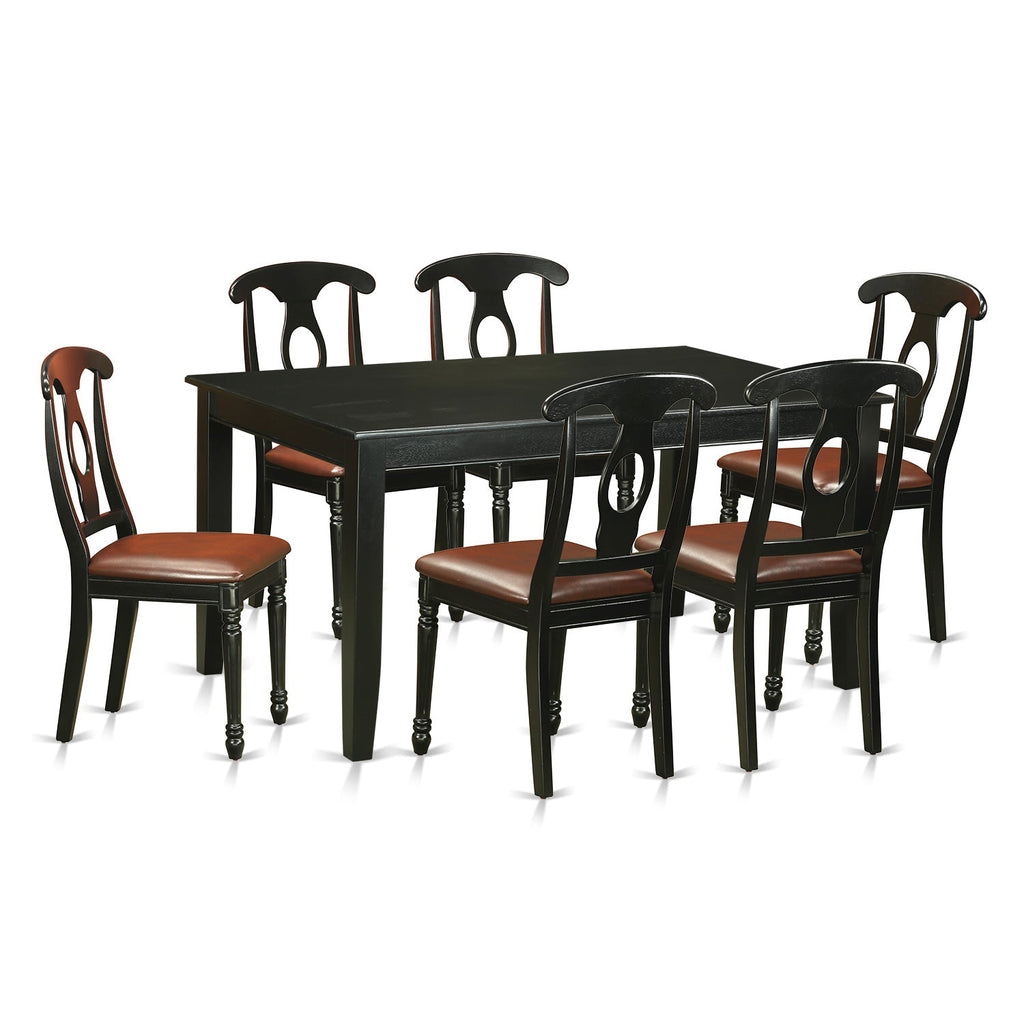 East West Furniture DUKE7-BLK-LC 7 Piece Kitchen Table & Chairs Set Consist of a Rectangle Dining Table and 6 Faux Leather Dining Room Chairs, 36x60 Inch, Black