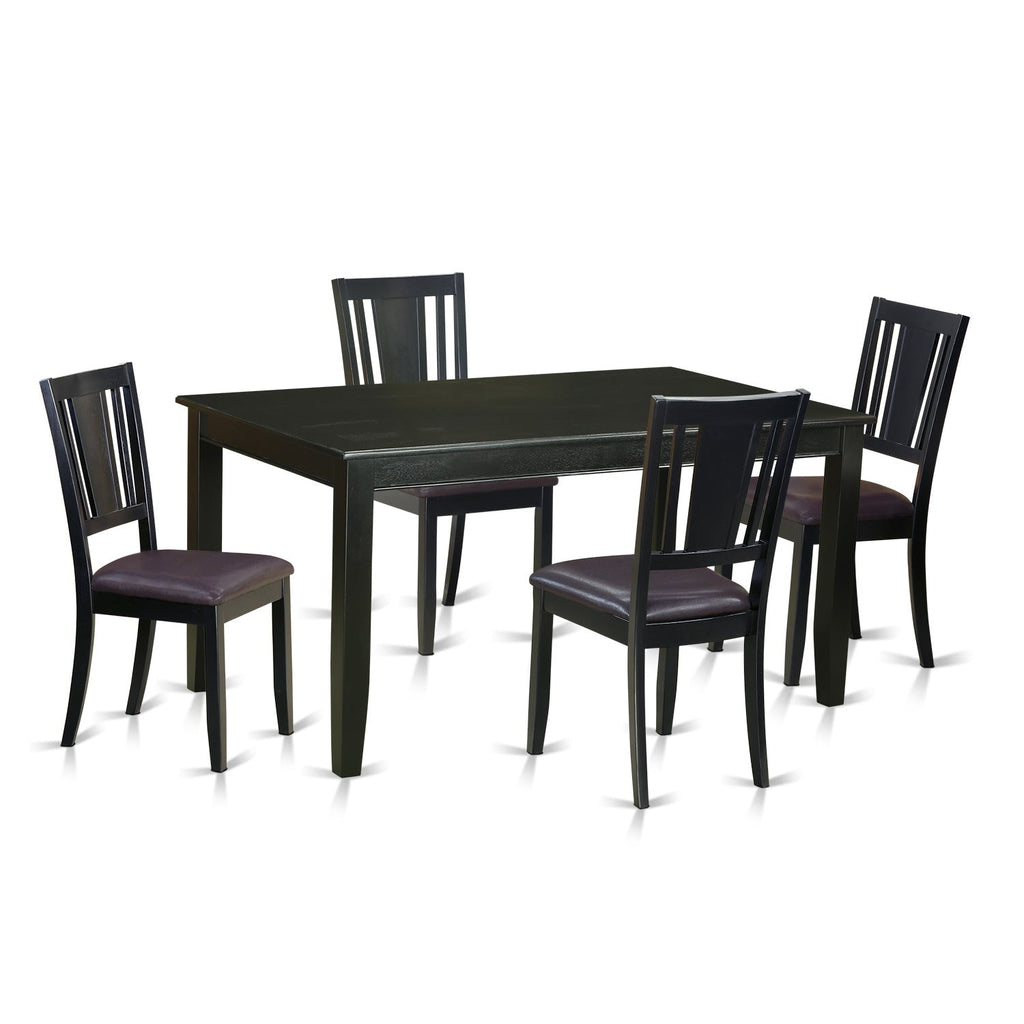 East West Furniture DULE5-BLK-LC 5 Piece Dining Table Set for 4 Includes a Rectangle Kitchen Table and 4 Faux Leather Upholstered Dinette Chairs, 36x60 Inch, Black
