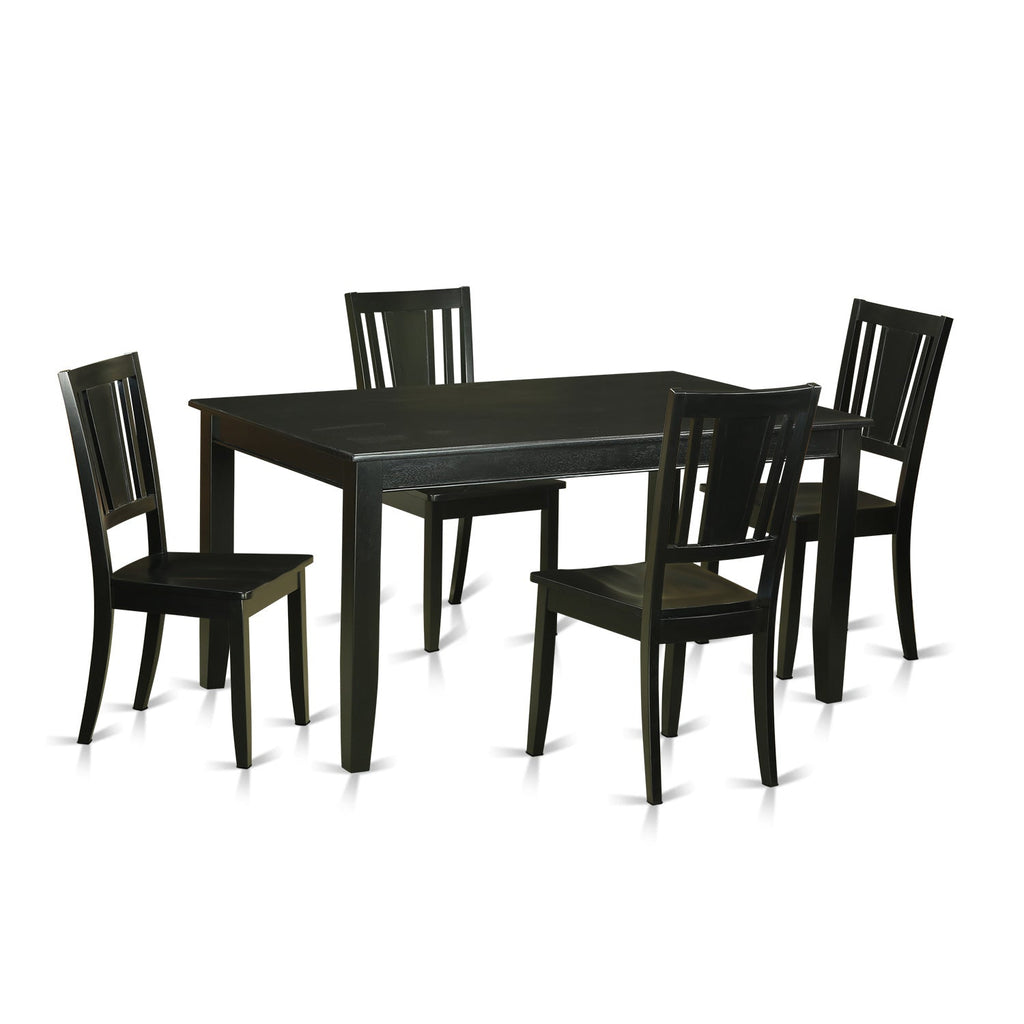 East West Furniture DULE5-BLK-W 5 Piece Kitchen Table & Chairs Set Includes a Rectangle Dining Room Table and 4 Dining Chairs, 36x60 Inch, Black