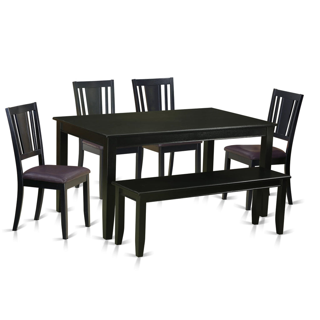East West Furniture DULE6-BLK-LC 6 Piece Dining Set Contains a Rectangle Dining Room Table and 4 Faux Leather Kitchen Chairs with a Bench, 36x60 Inch, Black