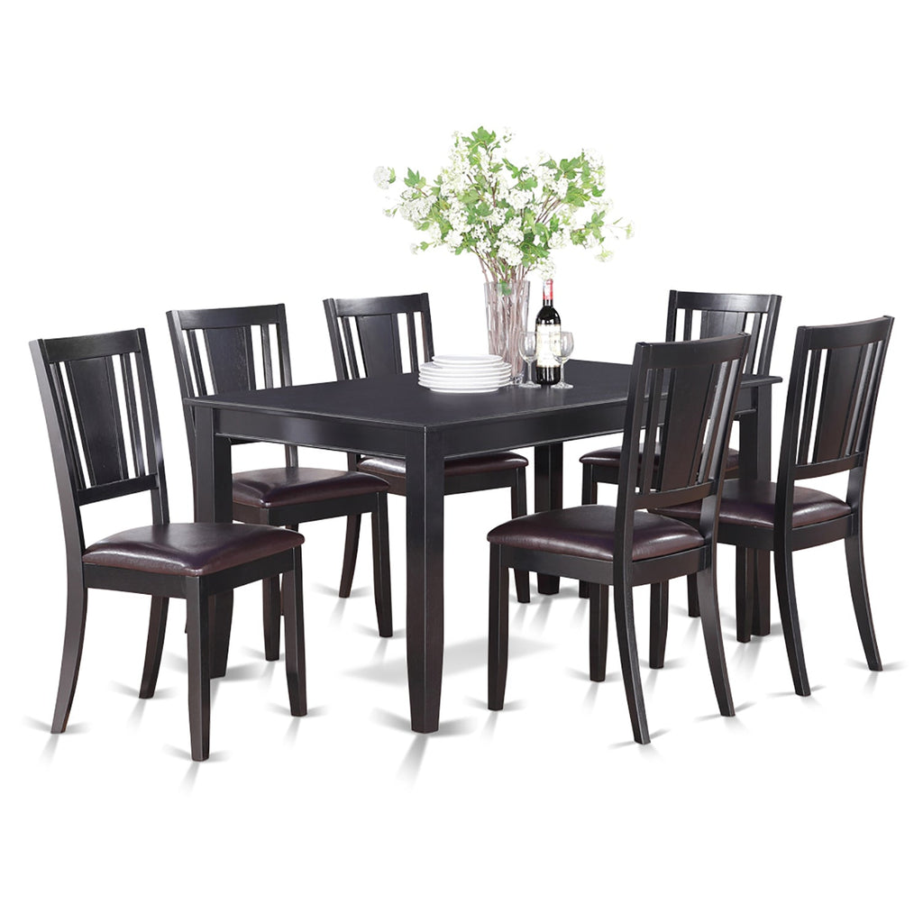 East West Furniture DULE7-BLK-LC 7 Piece Kitchen Table Set Consist of a Rectangle Dining Table and 6 Faux Leather Dining Room Chairs, 36x60 Inch, Black