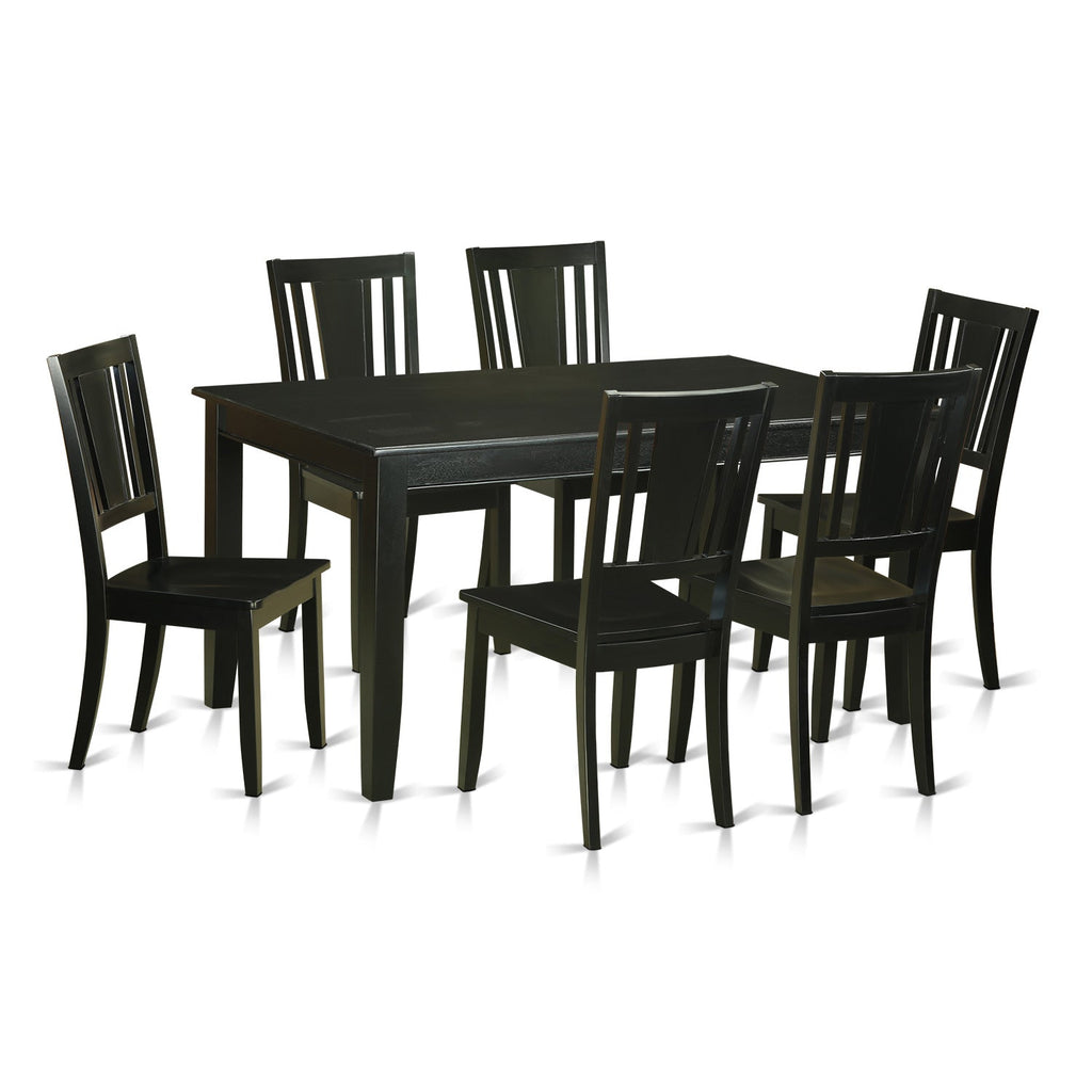 East West Furniture DULE7-BLK-W 7 Piece Kitchen Table Set Consist of a Rectangle Dining Table and 6 Dining Room Chairs, 36x60 Inch, Black