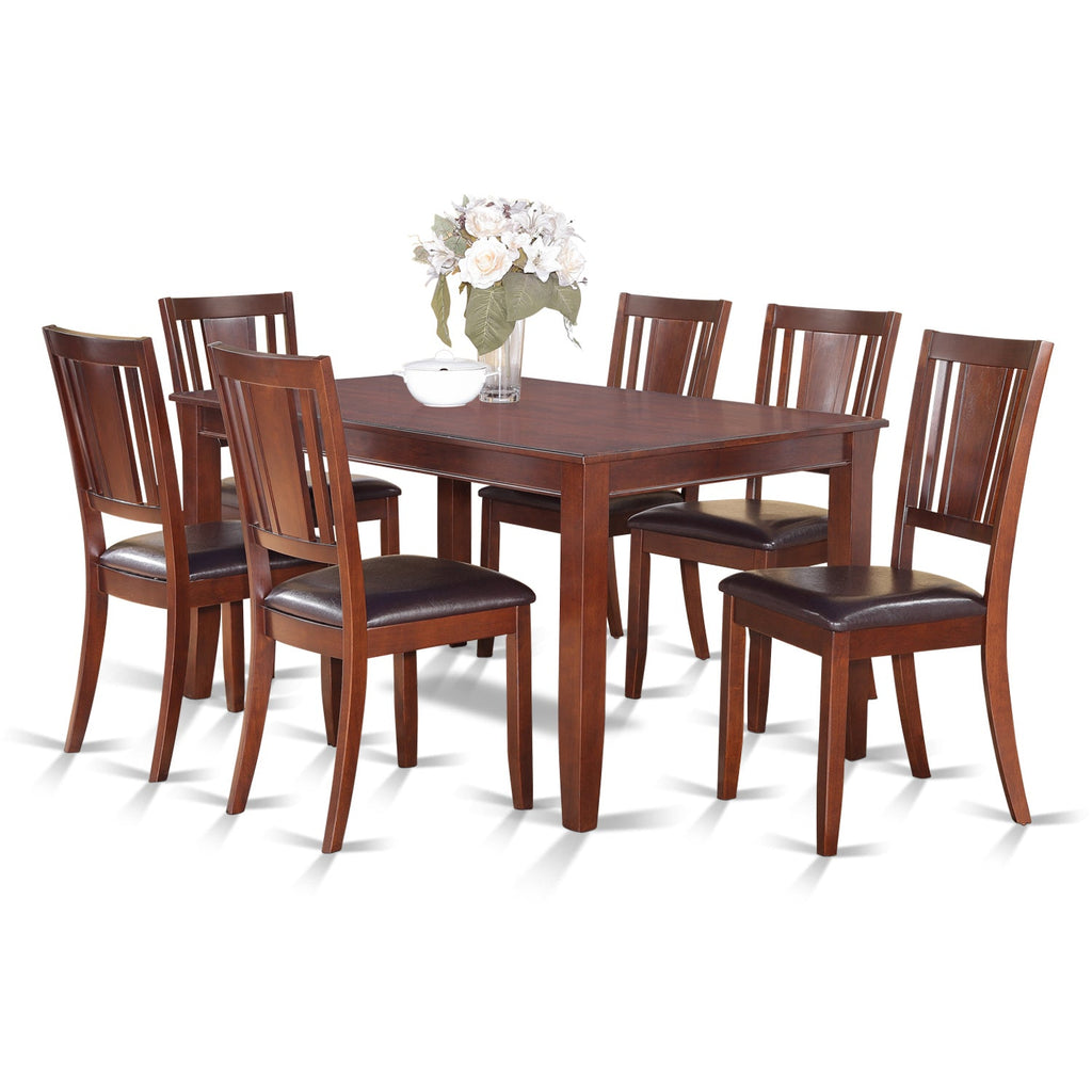 East West Furniture DULE7-MAH-LC 7 Piece Kitchen Table & Chairs Set Consist of a Rectangle Dining Room Table and 6 Faux Leather Upholstered Dining Chairs, 36x60 Inch, Mahogany