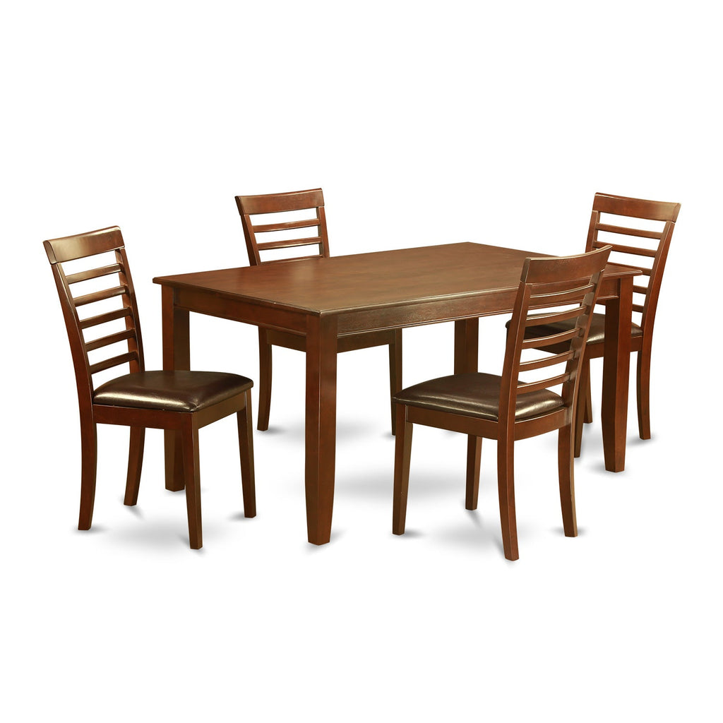 East West Furniture DUML5-MAH-LC 5 Piece Kitchen Table & Chairs Set Includes a Rectangle Dining Room Table and 4 Faux Leather Upholstered Dining Chairs, 36x60 Inch, Mahogany
