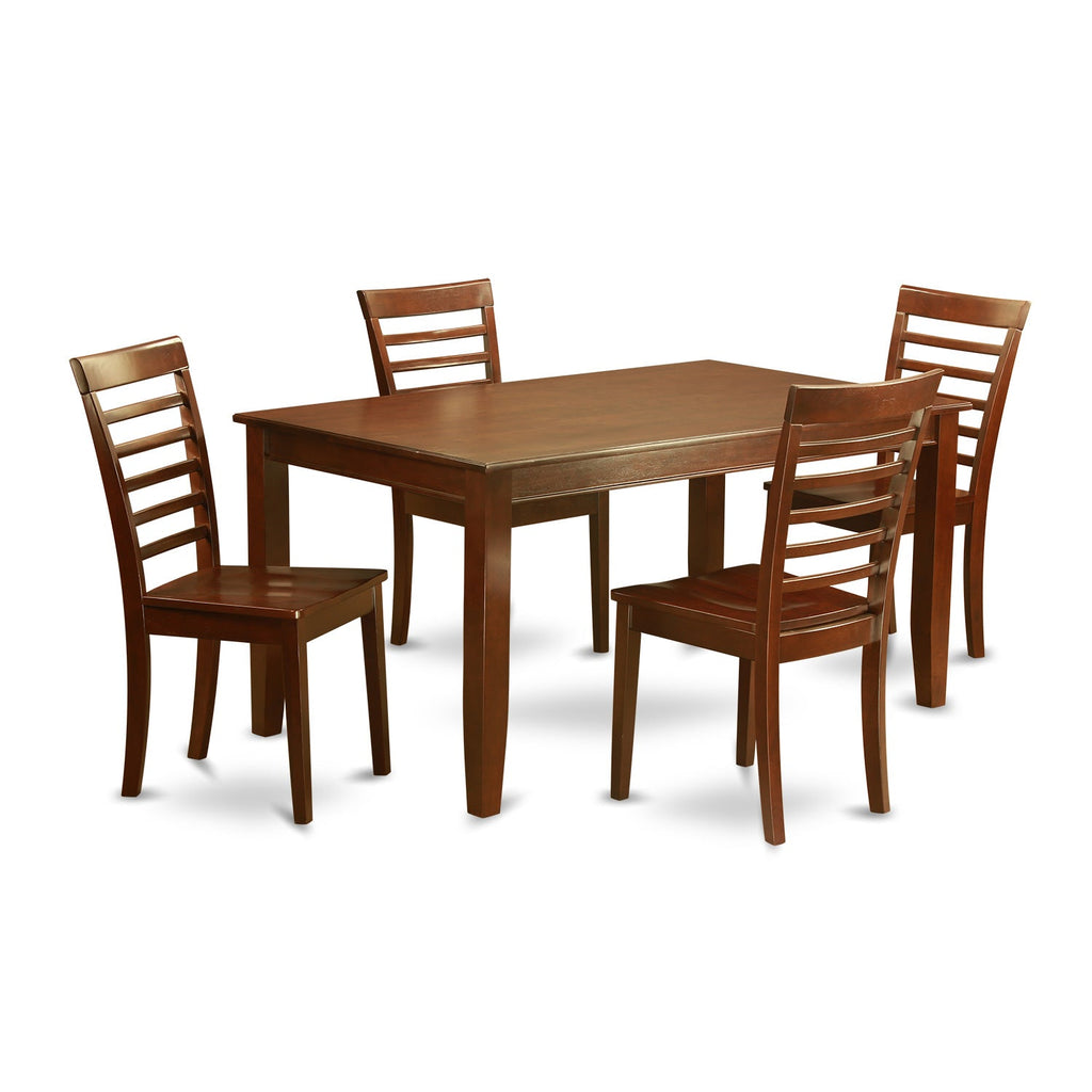 East West Furniture DUML5-MAH-W 5 Piece Dining Set Includes a Rectangle Dining Room Table and 4 Kitchen Chairs, 36x60 Inch, Mahogany