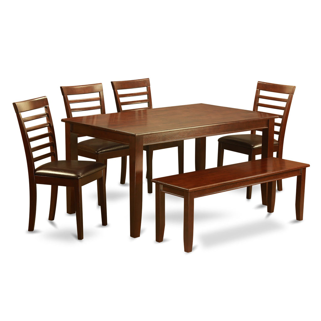 East West Furniture DUML6D-MAH-LC 6 Piece Dining Room Furniture Set Contains a Rectangle Kitchen Table and 4 Faux Leather Dining Chairs with a Bench, 36x60 Inch, Mahogany