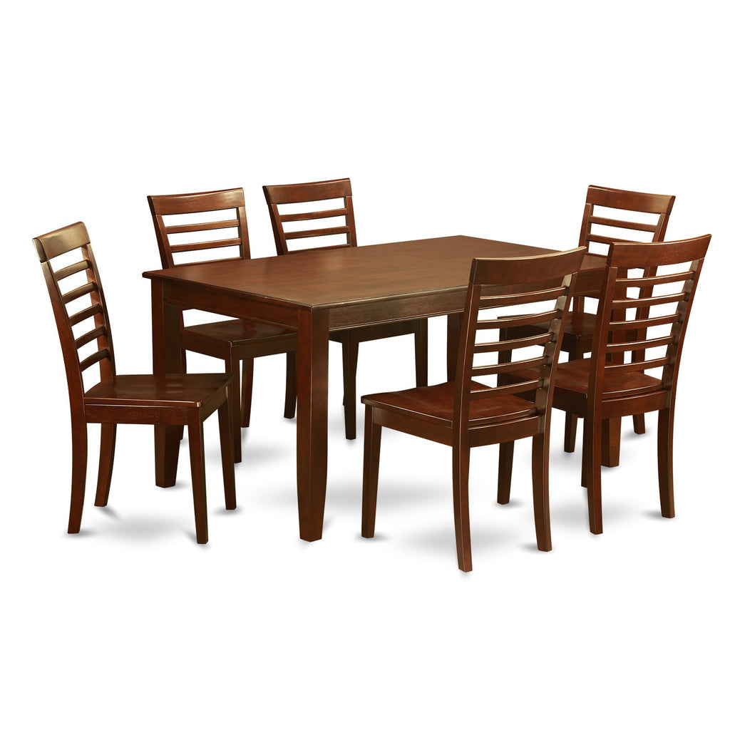 East West Furniture DUML7-MAH-W 7 Piece Modern Dining Table Set Consist of a Rectangle Wooden Table and 6 Dining Chairs, 36x60 Inch, Mahogany