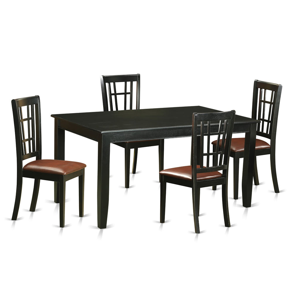 East West Furniture DUNI5-BLK-LC 5 Piece Dinette Set for 4 Includes a Rectangle Dining Room Table and 4 Faux Leather Upholstered Dining Chairs, 36x60 Inch, Black