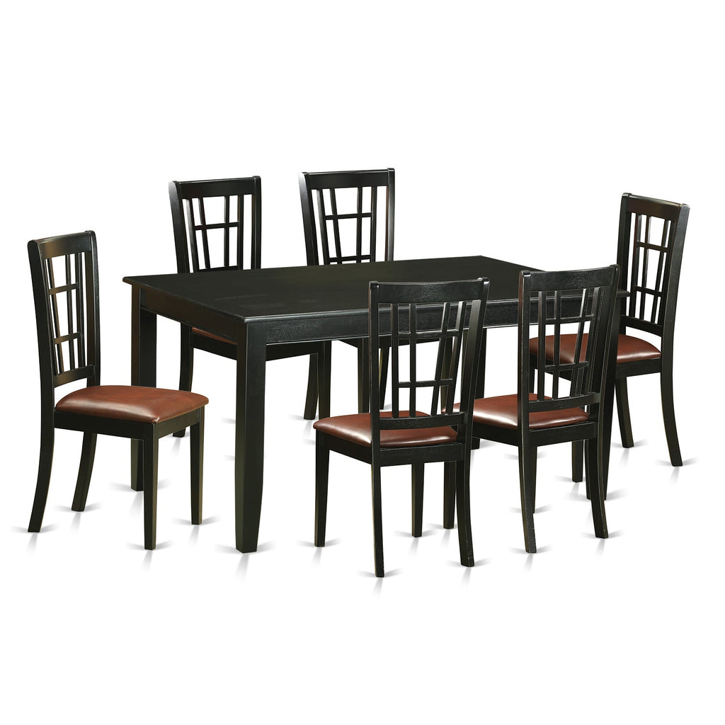 East West Furniture DUNI7-BLK-LC 7 Piece Kitchen Table & Chairs Set Consist of a Rectangle Dining Room Table and 6 Faux Leather Upholstered Dining Chairs, 36x60 Inch, Black