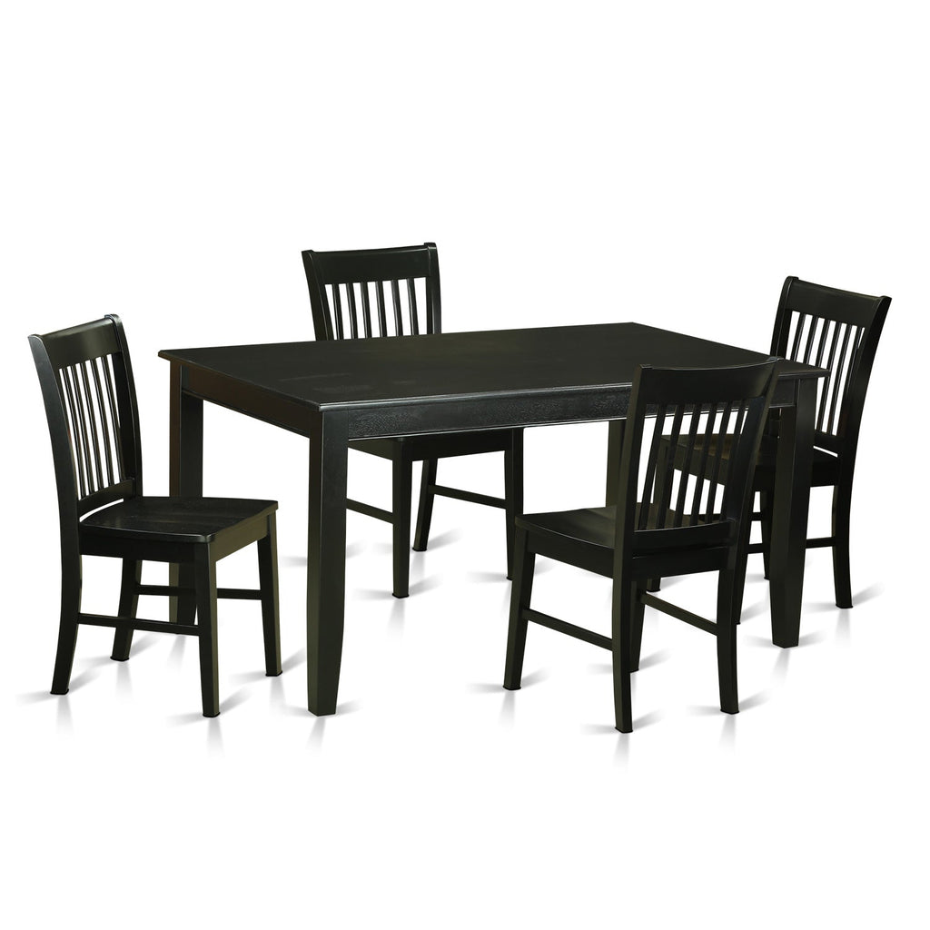 East West Furniture DUNO5-BLK-W 5 Piece Dining Room Table Set Includes a Rectangle Wooden Table and 4 Kitchen Dining Chairs, 36x60 Inch, Black