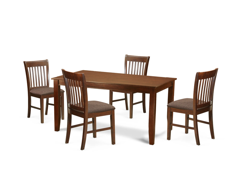 East West Furniture DUNO5-MAH-C 5 Piece Dinette Set for 4 Includes a Rectangle Dining Room Table and 4 Linen Fabric Upholstered Dining Chairs, 36x60 Inch, Mahogany