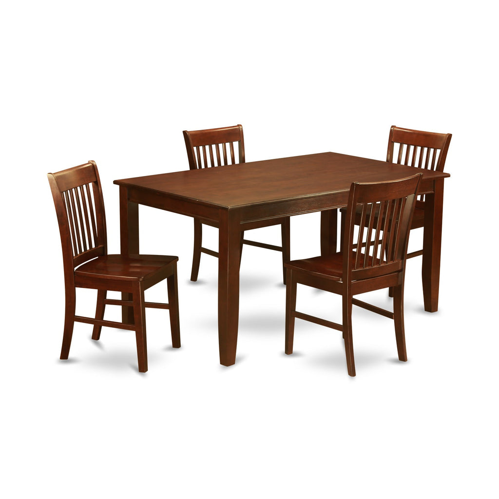 East West Furniture DUNO5-MAH-W 5 Piece Dining Room Table Set Includes a Rectangle Kitchen Table and 4 Dining Chairs, 36x60 Inch, Mahogany