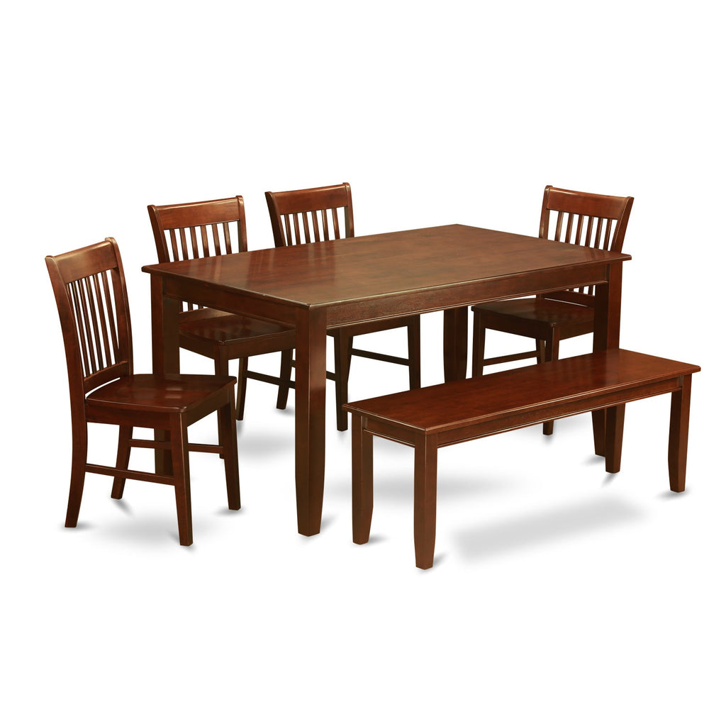 East West Furniture DUNO6D-MAH-W 6 Piece Dining Room Table Set Contains a Rectangle Kitchen Table and 4 Dining Chairs with a Bench, 36x60 Inch, Mahogany