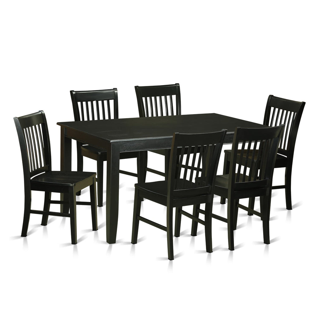 East West Furniture DUNO7-BLK-W 7 Piece Kitchen Table Set Consist of a Rectangle Dining Table and 6 Dining Chairs, 36x60 Inch, Black
