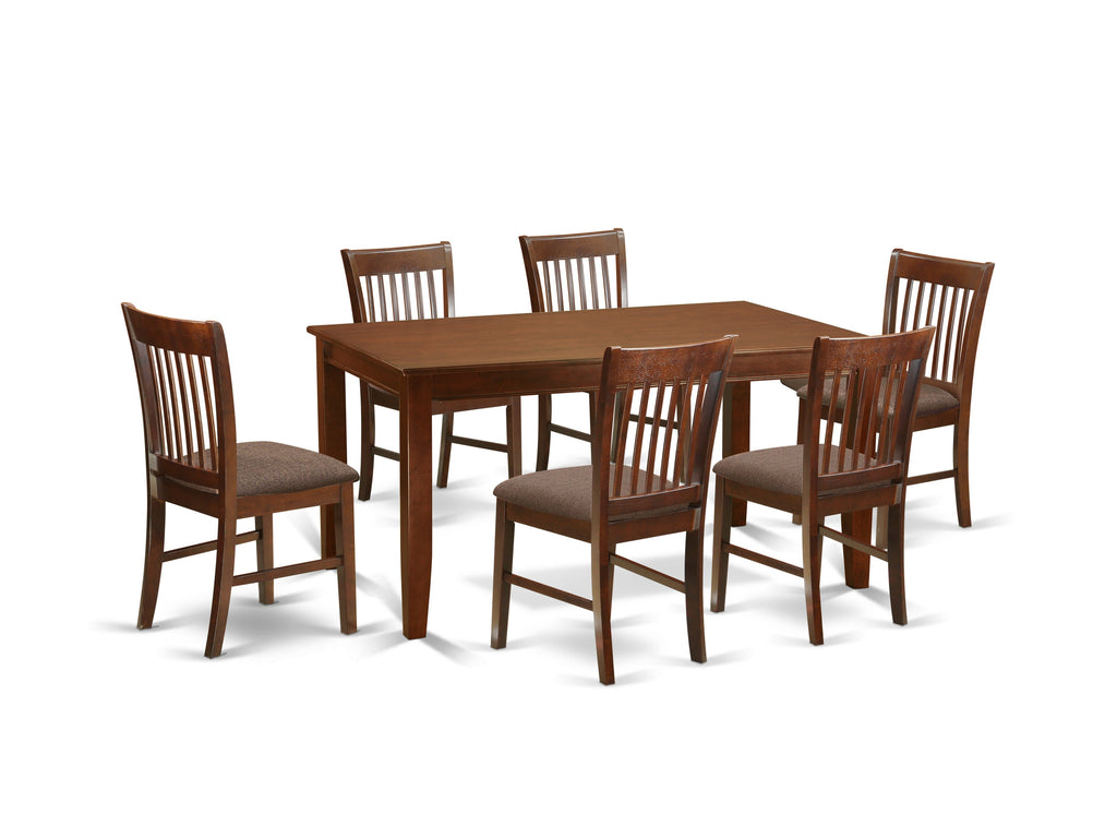 East West Furniture DUNO7-MAH-C 7 Piece Dining Table Set Consist of a Rectangle Kitchen Table and 6 Linen Fabric Upholstered Dining Chairs, 36x60 Inch, Mahogany