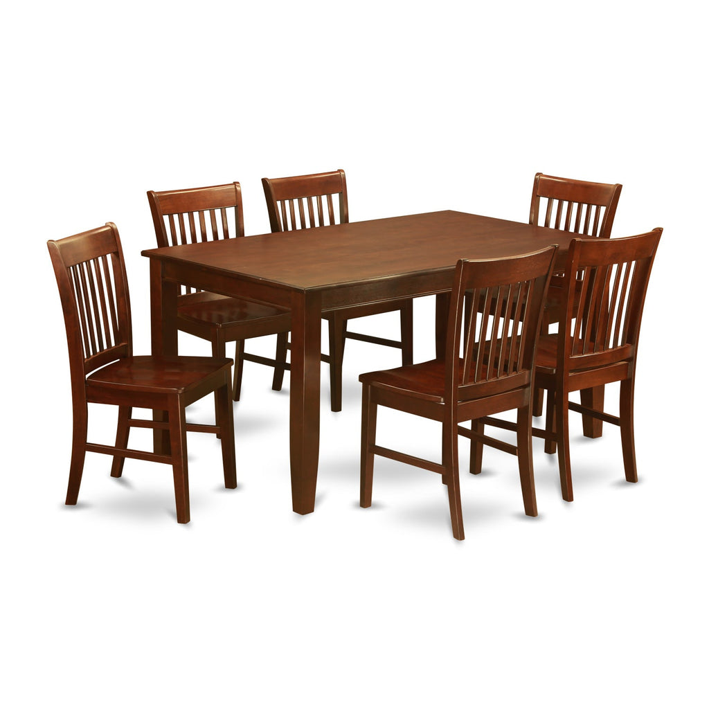 East West Furniture DUNO7-MAH-W 7 Piece Dining Set Consist of a Rectangle Solid Wood Table and 6 Kitchen Room Chairs, 36x60 Inch, Mahogany