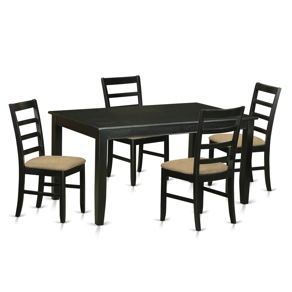 East West Furniture DUPF5-BLK-C 5 Piece Dining Room Furniture Set Includes a Rectangle Dining Table and 4 Linen Fabric Upholstered Chairs, 36x60 Inch, Black