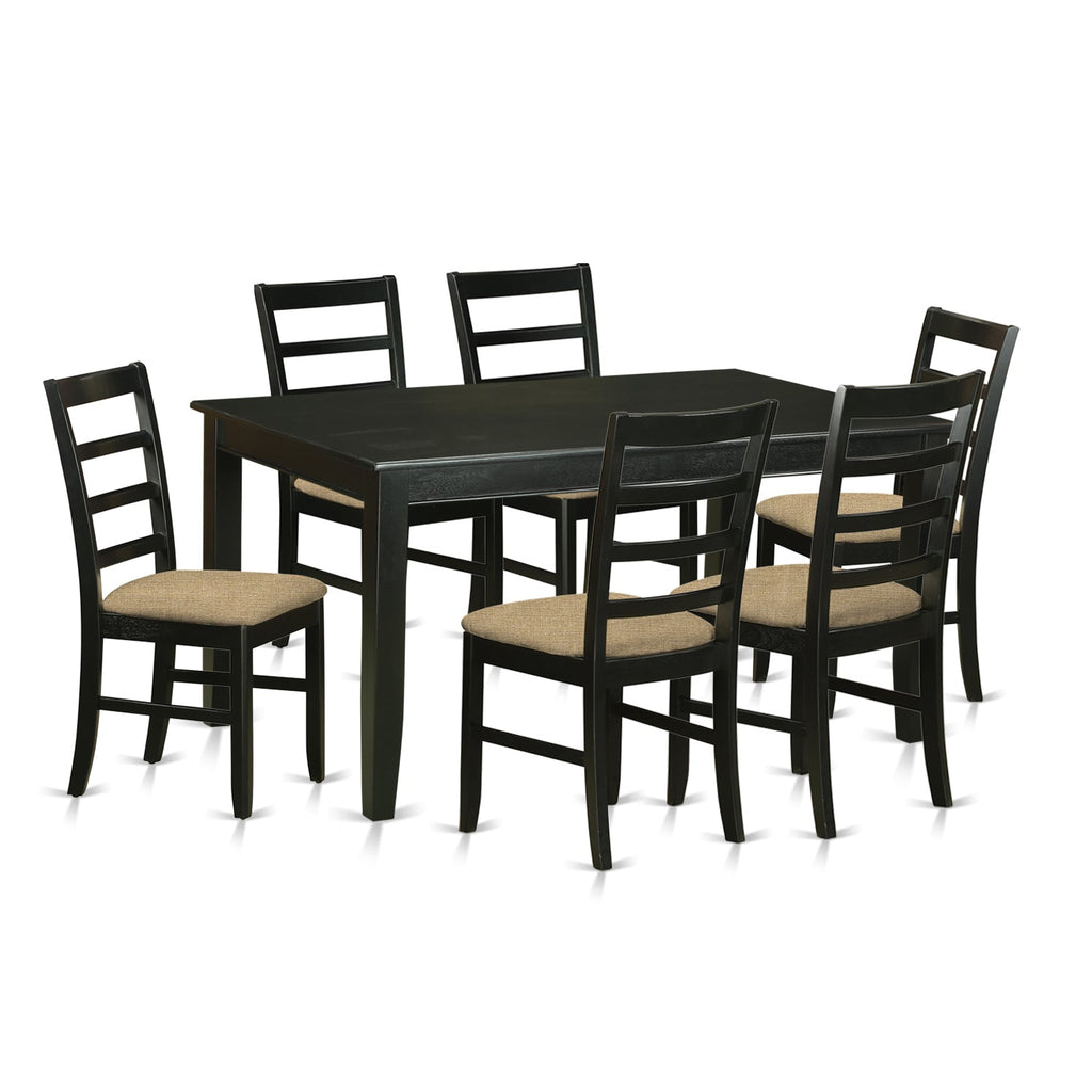 East West Furniture DUPF7-BLK-C 7 Piece Dining Room Table Set Consist of a Rectangle Kitchen Table and 6 Linen Fabric Upholstered Dining Chairs, 36x60 Inch, Black