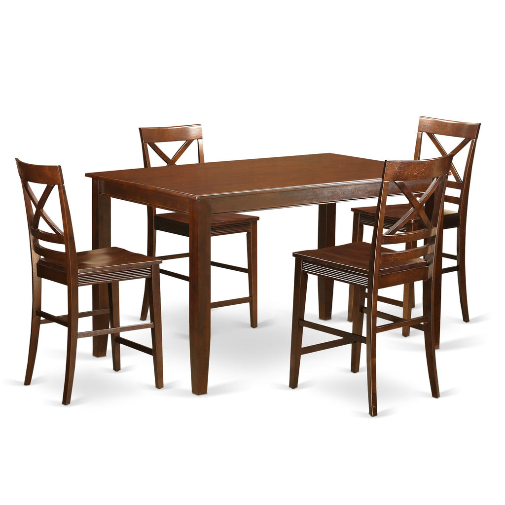 East West Furniture DUQU5H-MAH-W 5 Piece Counter Height Dining Table Set Includes a Rectangle Kitchen Table and 4 Dining Chairs, 36x60 Inch, Mahogany