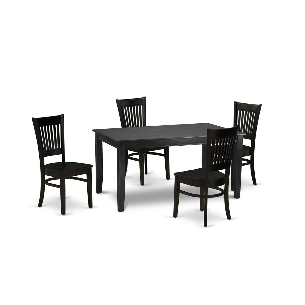 East West Furniture DUVA5-BLK-W 5 Piece Dining Room Set Includes a Rectangle Kitchen Table and 4 Dining Room Chairs, 36x60 Inch, Black